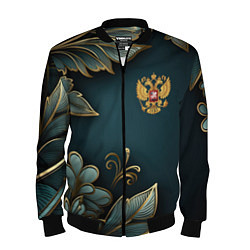 Бомбер мужской Золотые листья и герб России, цвет: 3D-черный