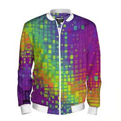Бомбер мужской Разноцветные пиксели, цвет: 3D-белый