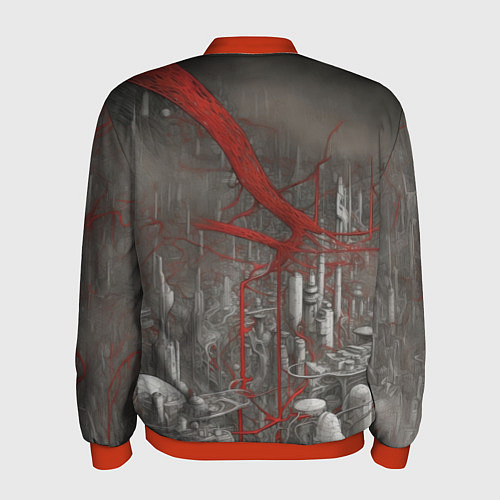 Мужской бомбер Биотехнический городской пейзаж / 3D-Красный – фото 2