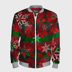 Бомбер мужской Рождественские узоры ёлки и снежинки, цвет: 3D-меланж