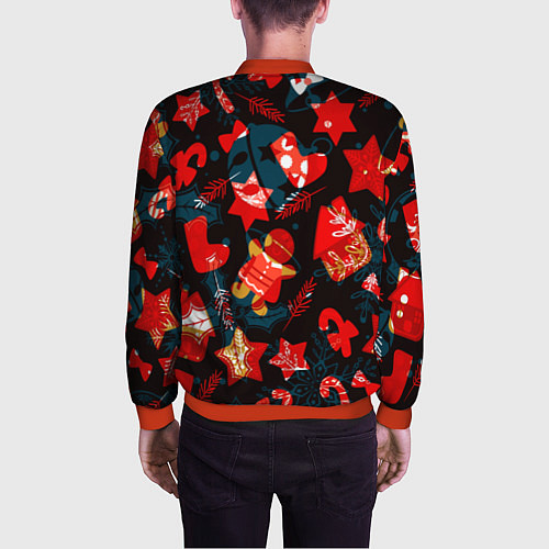 Мужской бомбер Рождественские узоры красные / 3D-Красный – фото 4