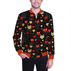 Бомбер мужской Паттерн с сердечками и котами валентинка, цвет: 3D-красный — фото 2