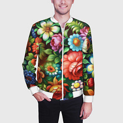 Бомбер мужской Жостово роспись цветы традиционный узор, цвет: 3D-белый — фото 2