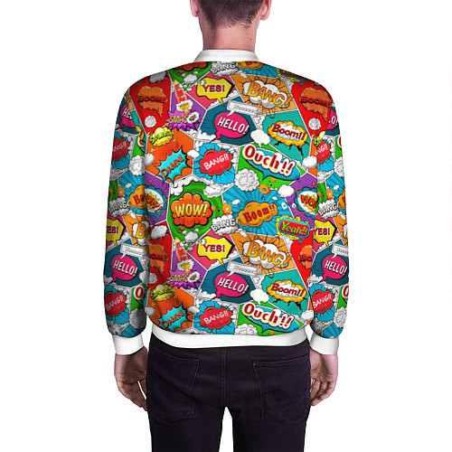 Мужской бомбер Bang Boom Ouch pop art pattern / 3D-Белый – фото 4