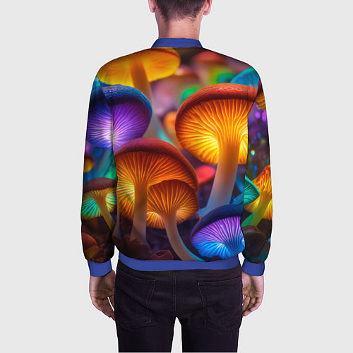 Мужской бомбер Неоновые светящиеся грибы / 3D-Синий – фото 4