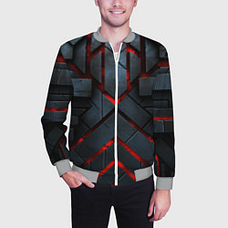 Бомбер мужской Красное свечение в черной абстракции, цвет: 3D-меланж — фото 2