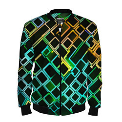 Мужской бомбер Жёлто-синие квадраты на чёрном фоне