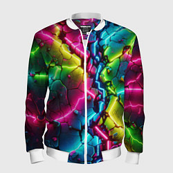 Бомбер мужской Трещина - неон, цвет: 3D-белый
