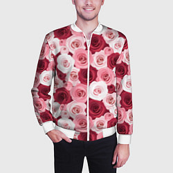 Бомбер мужской Красные и розовые розы, цвет: 3D-белый — фото 2