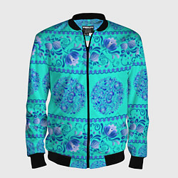 Мужской бомбер Гжель на бирюзовом фоне
