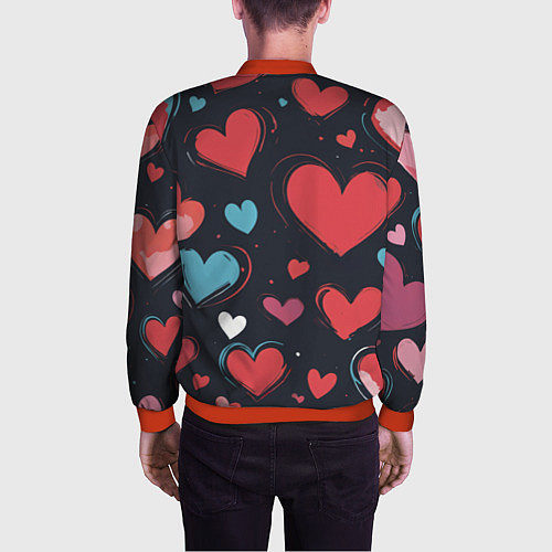 Мужской бомбер Сердечный паттерн / 3D-Красный – фото 4