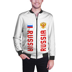 Бомбер мужской Россия три полоски на белом фоне, цвет: 3D-черный — фото 2
