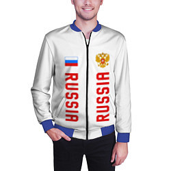 Бомбер мужской Россия три полоски на белом фоне, цвет: 3D-синий — фото 2