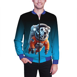 Бомбер мужской Далматинец космонавт в открытом космосе, цвет: 3D-синий — фото 2
