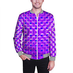Бомбер мужской Фиолетовые квадраты на белом фоне, цвет: 3D-меланж — фото 2