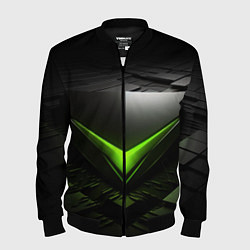 Бомбер мужской Зеленая яркая плашка на черном абстракция, цвет: 3D-черный