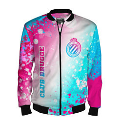 Бомбер мужской Club Brugge neon gradient style вертикально, цвет: 3D-черный