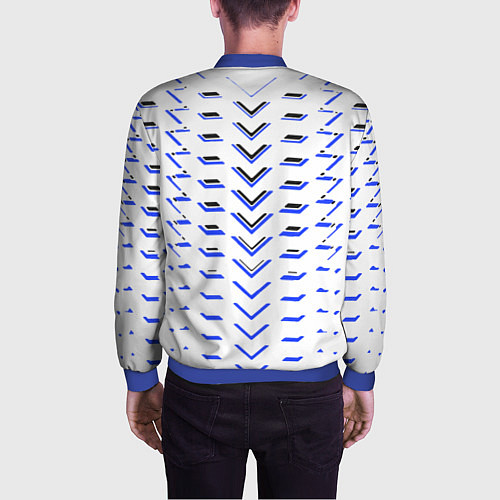 Мужской бомбер Чёрные и синие полосы на белом фоне / 3D-Синий – фото 4