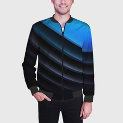 Бомбер мужской Геометрическая синяя абстракция на черном фоне мин, цвет: 3D-черный — фото 2