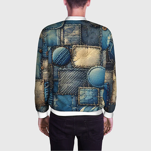 Мужской бомбер Denim patchwork - ai art / 3D-Белый – фото 4