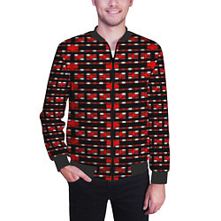 Бомбер мужской Красные и белые кирпичики на чёрном фоне, цвет: 3D-черный — фото 2