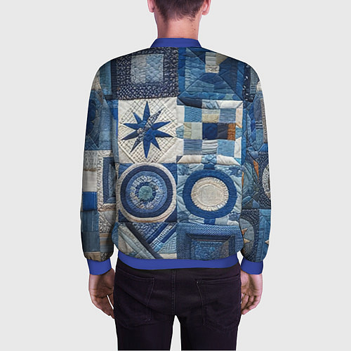 Мужской бомбер Denim patchwork - ai art / 3D-Синий – фото 4