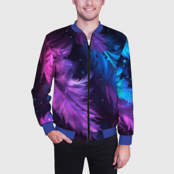Бомбер мужской Искрящиеся перья в розовых и голубых оттенках, цвет: 3D-синий — фото 2