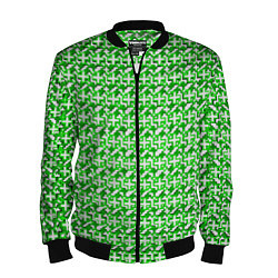 Бомбер мужской Белые плюсики на зелёном фоне, цвет: 3D-черный