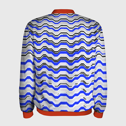 Мужской бомбер Black and blue stripes on a white background / 3D-Красный – фото 2