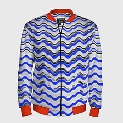 Мужской бомбер Black and blue stripes on a white background