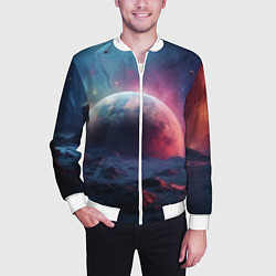 Бомбер мужской Фантастика космос и планета, цвет: 3D-белый — фото 2
