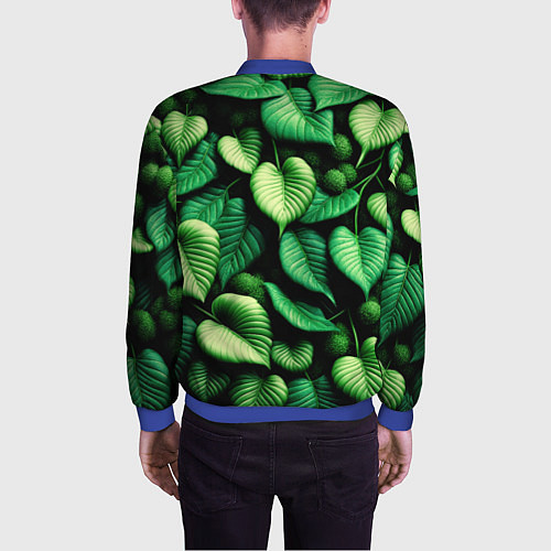 Мужской бомбер Зеленые листья и мох / 3D-Синий – фото 4