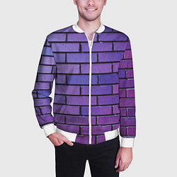 Бомбер мужской Кирпичная стена фиолетовый паттерн, цвет: 3D-белый — фото 2
