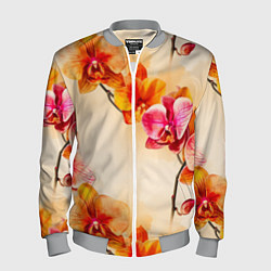 Мужской бомбер Оранжевые орхидеи акварельные