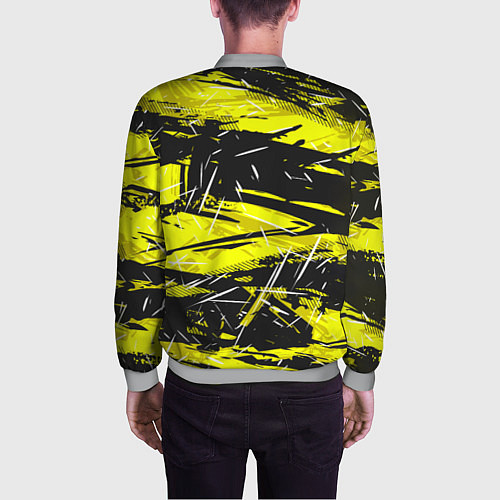 Мужской бомбер Yellow geometry - спортивный узор / 3D-Меланж – фото 4