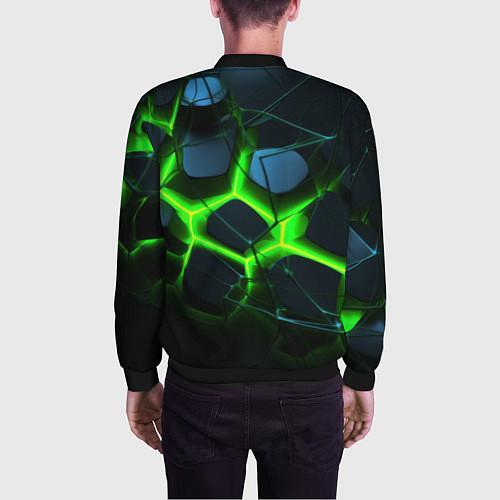 Мужской бомбер Зеленый неон и разлом плит / 3D-Черный – фото 4