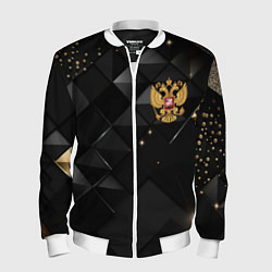 Бомбер мужской Золотой герб России на черно-золотой текстуре, цвет: 3D-белый