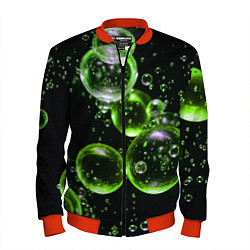 Бомбер мужской Зеленые пузыри на черном, цвет: 3D-красный