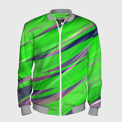 Бомбер мужской Зелёный и фиолетовый абстрактные полосы, цвет: 3D-меланж