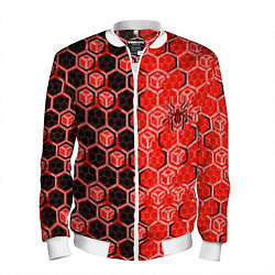 Бомбер мужской Техно-киберпанк шестиугольники красный и чёрный с, цвет: 3D-белый