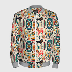 Бомбер мужской Африканские узор лев и жираф, цвет: 3D-меланж