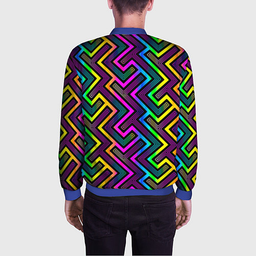 Мужской бомбер Радужный неоновый лабиринт узор / 3D-Синий – фото 4