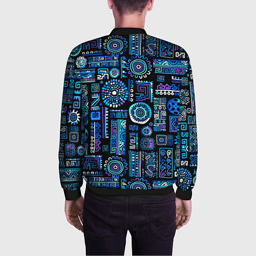 Мужской бомбер Этнический неоновый орнамент / 3D-Черный – фото 4