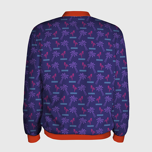 Мужской бомбер Пара розовых фламинго и пальмы / 3D-Красный – фото 2