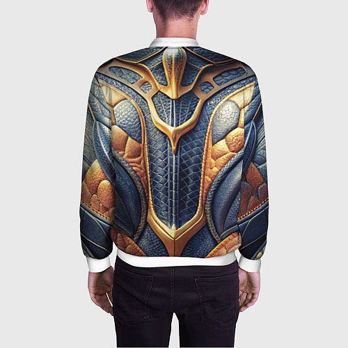 Мужской бомбер Темная кожаная броня с желтой оплеткой / 3D-Белый – фото 4