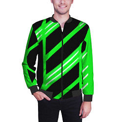 Бомбер мужской Чёрно-белые полосы на зелёном фоне, цвет: 3D-черный — фото 2