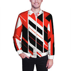 Бомбер мужской Black and red stripes on a white background, цвет: 3D-белый — фото 2