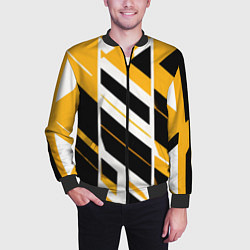 Бомбер мужской Black and yellow stripes on a white background, цвет: 3D-черный — фото 2