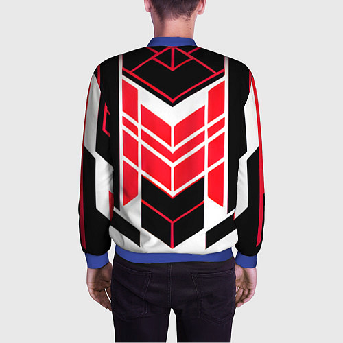 Мужской бомбер Red and white lines on a black background / 3D-Синий – фото 4