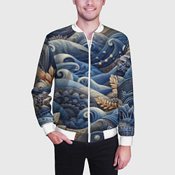 Бомбер мужской Джинсовые волны - нейросеть, цвет: 3D-белый — фото 2